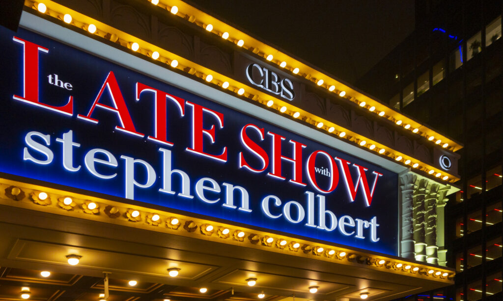 New york city manhattan, new york, USA 12/26/19 the late show with Stephen Colbert marqueewith lighted sign and lights