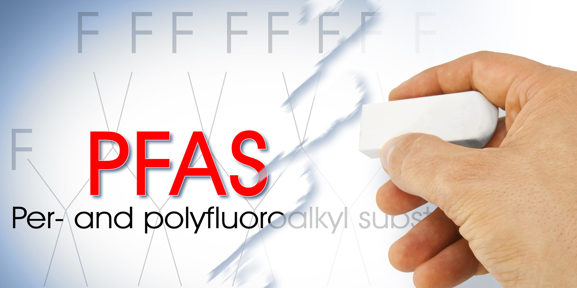 Stop dangerous PFAS per-and polyfluoroalkyl substances used in products and materials due to their enhanced water-resistant properties - Concept with hand erasing