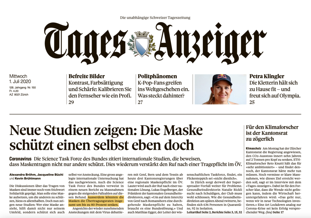 Titelseite «Tages-Anzeiger» vom 1. Juli 2020