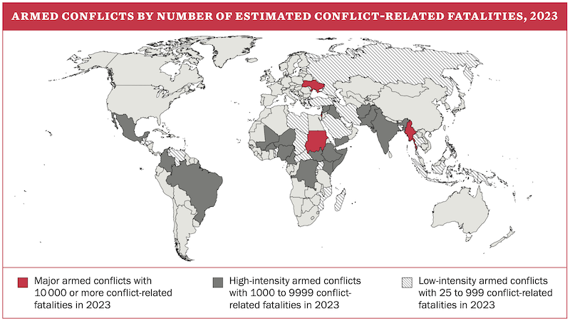 Grafik SIPRI Yearbook 2024 bewaffnete Konflikte weltweit