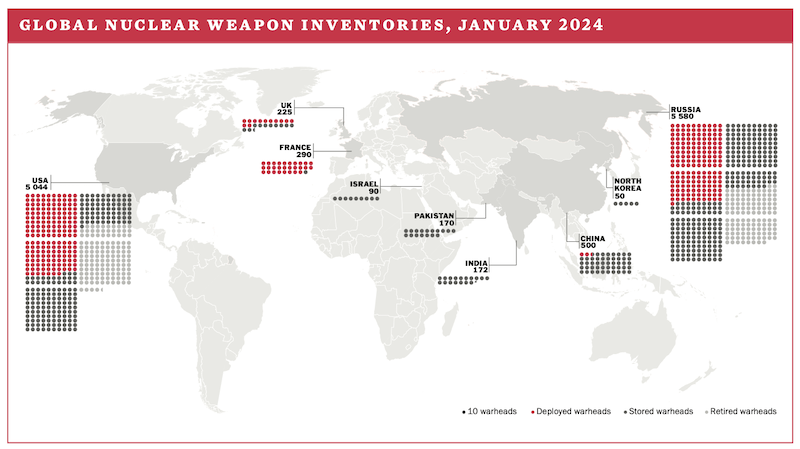 Grafik SIPRI Yearbook 2024 Atomwaffen weltweit