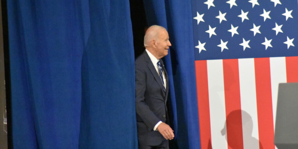 Biden and Kamala Harris deliver remarks during a rally in Washington DC