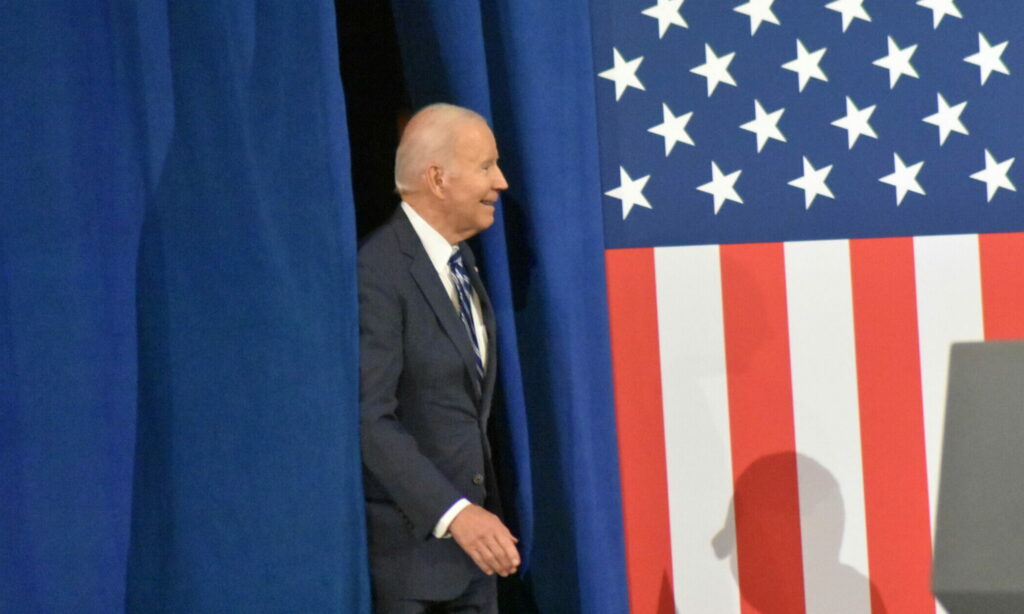 Biden and Kamala Harris deliver remarks during a rally in Washington DC