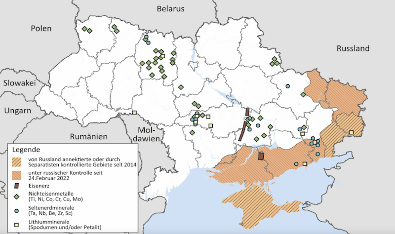 Lagerstätten verschiedener wichtiger Rohstoffe in der Ukraine