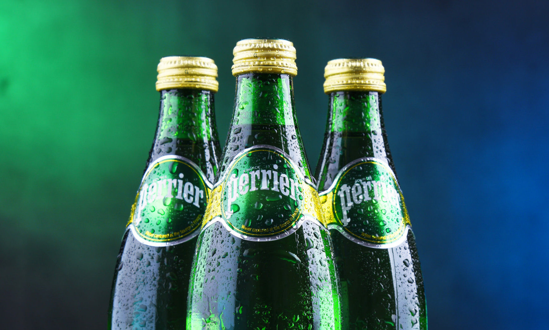 Bottles of Perrier mineral water