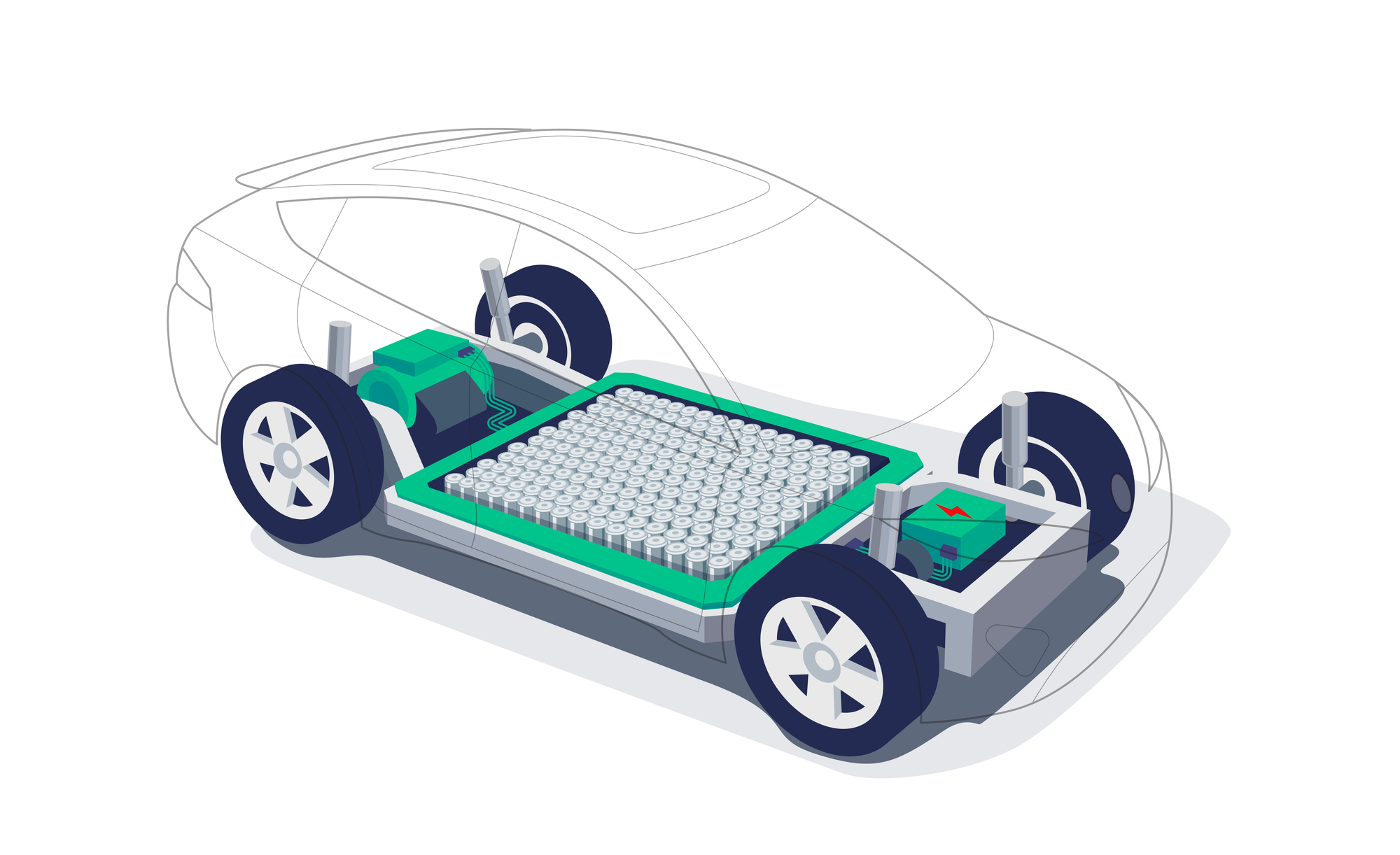 Electric car chassis with high energy battery cells pack modular