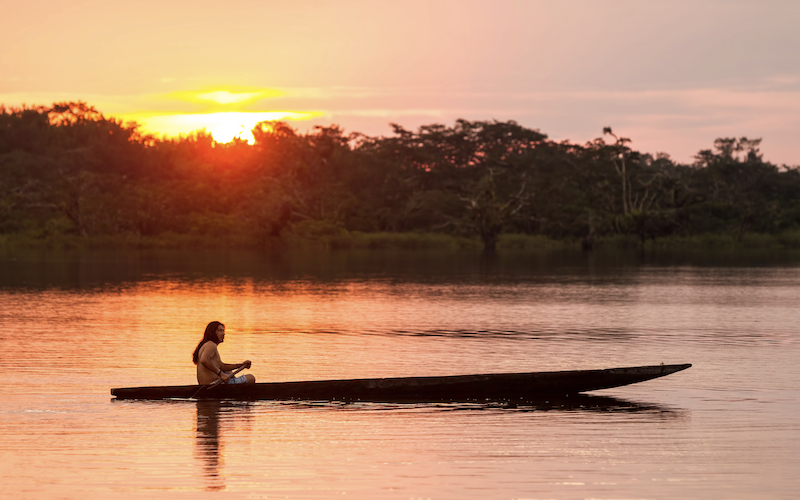 Cuyabeno Ecuador Sonnenuntergang Kanu