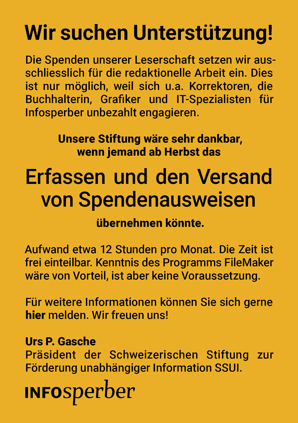 Inserat Spendenbestätigungen